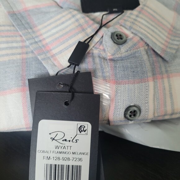 NWT RAILS Wyatt shirt Cobalt Flamingo Melange Men's Long Sleeve Button Down XL - Picture 6 of 7